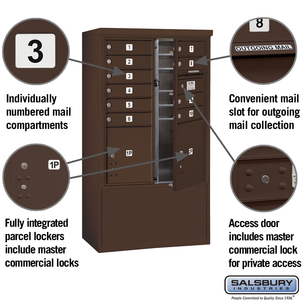10 Door High Free-Standing 4C Horizontal Mailbox with Parcel Lockers in Bronze
