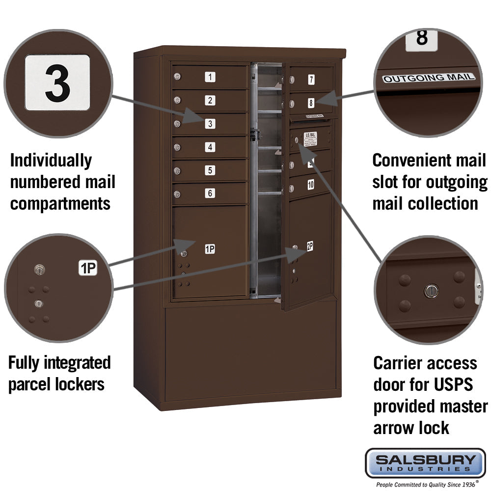 10 Door High Free-Standing 4C Horizontal Mailbox with Parcel Lockers in Bronze