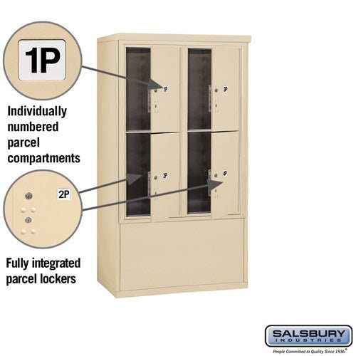 10 Door High Free-Standing 4C Horizontal Parcel Locker with 4 Parcel Lockers in Sandstone with USPS Access