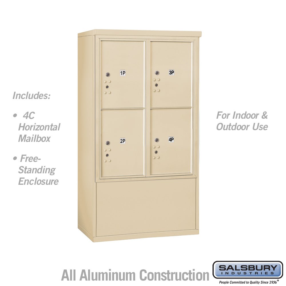 10 Door High Free-Standing 4C Horizontal Parcel Locker with 4 Parcel Lockers in Sandstone with USPS Access