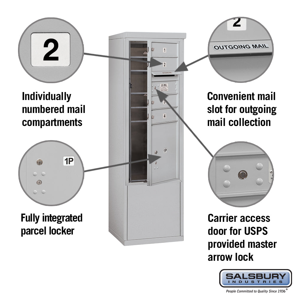 10 Door High Free-Standing 4C Horizontal Mailbox with Parcel Locker in Aluminum with USPS Access