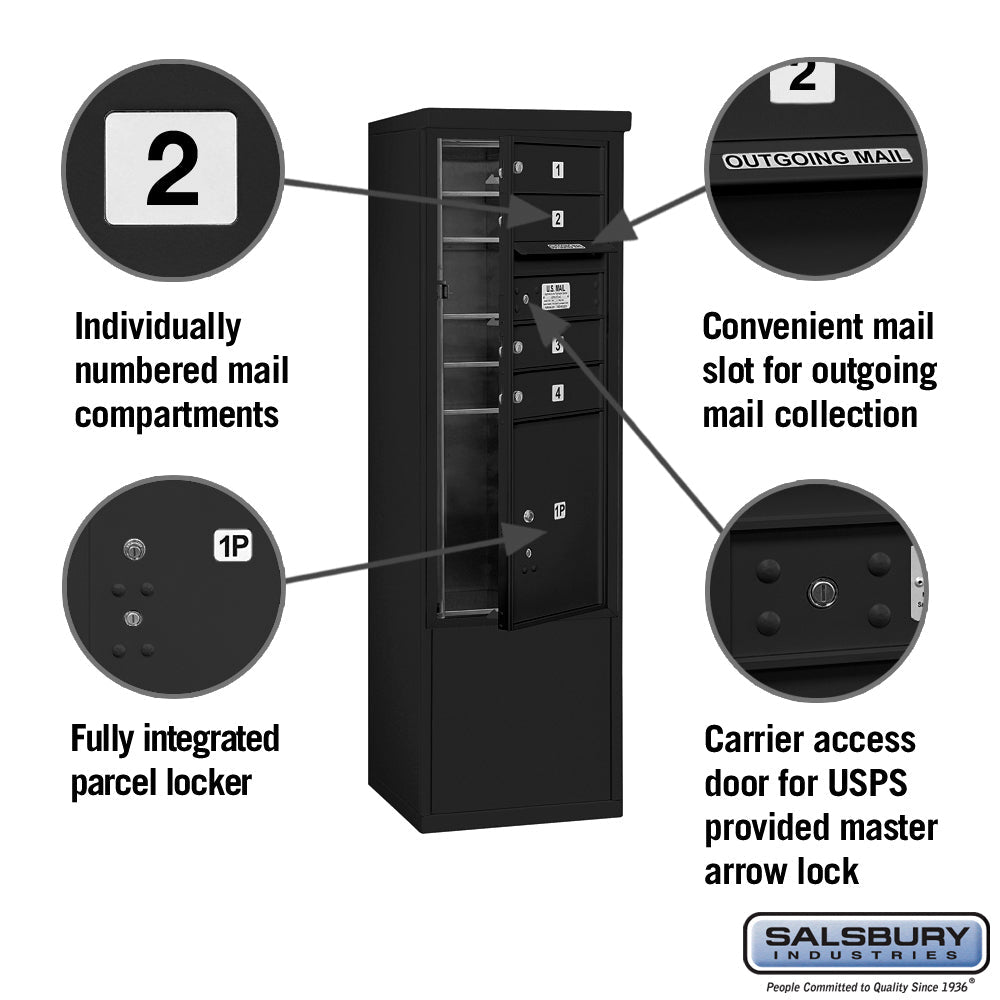 10 Door High Free-Standing 4C Horizontal Mailbox with Parcel Locker in Black