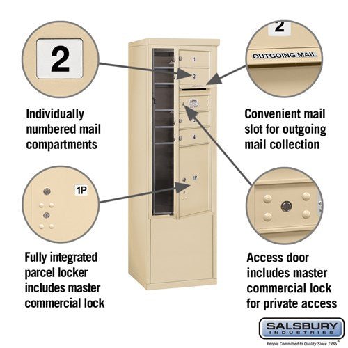 10-Door Free-Standing Mailbox with Parcel Locker in Sandstone