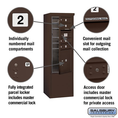 10-Door Free-Standing Mailbox with Parcel Locker in Bronze