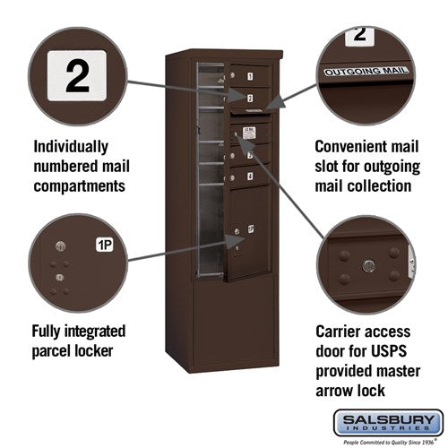 10-Door Free-Standing Bronze Mailbox with Parcel Locker and USPS Access