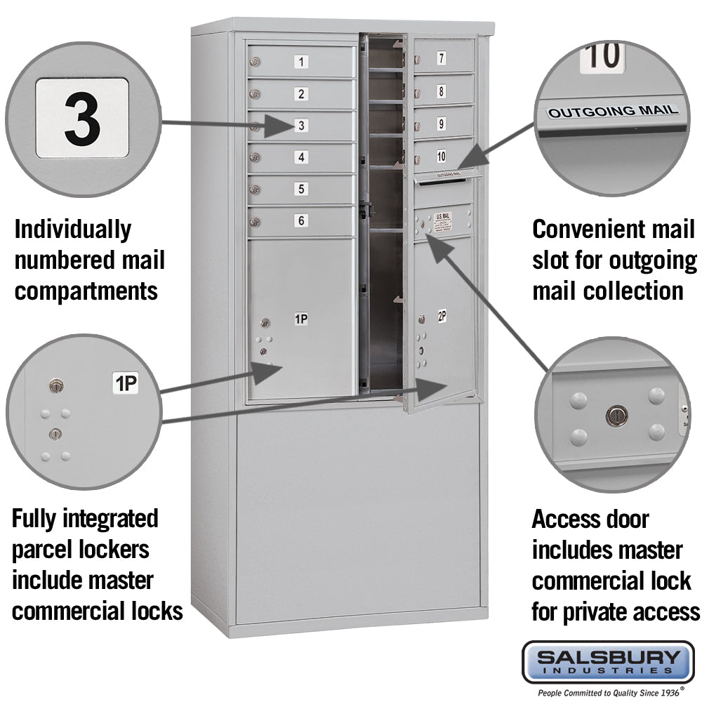 Salsbury Free-Standing 4C Horizontal Mailbox Unit, 11-Door High, Bronze, Front-Loading, Private Access