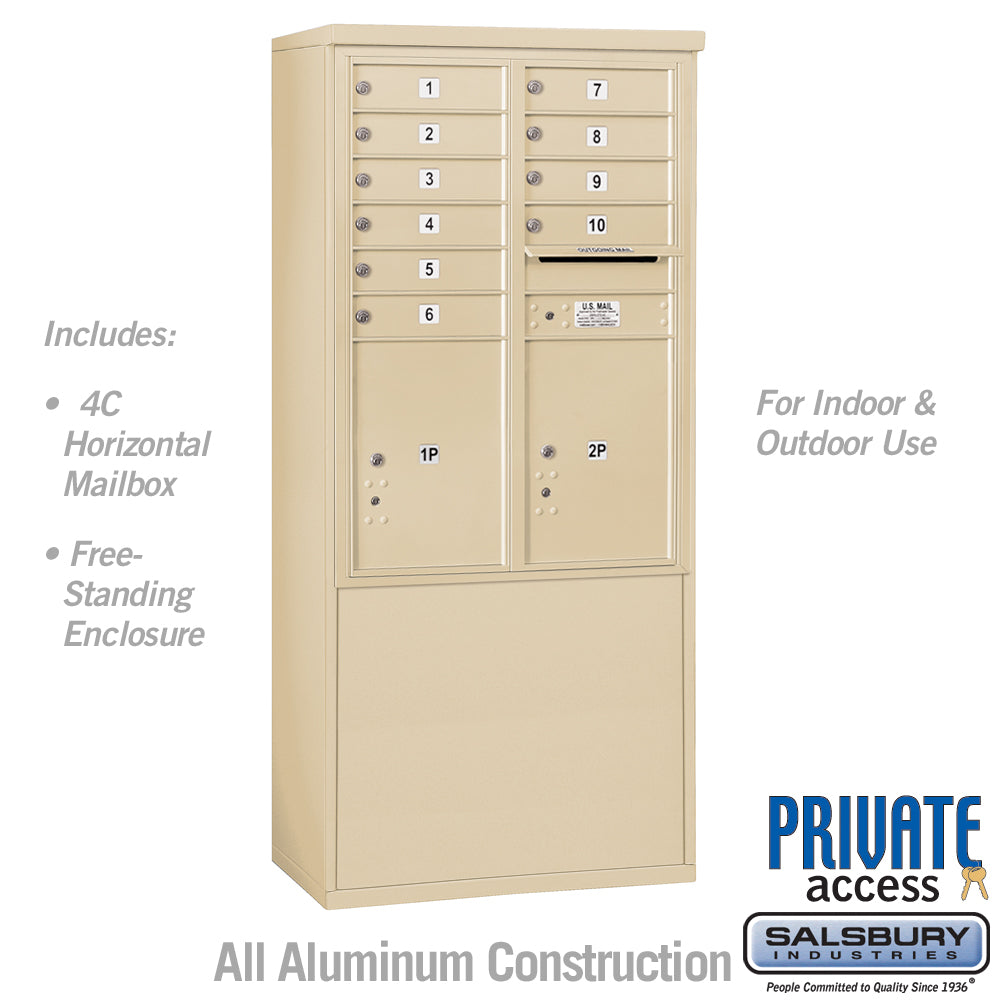 11-Door Free-Standing Mailbox with Parcel Locker, Aluminum, Private Access