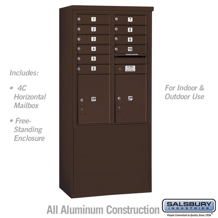 11-Door Free-Standing Mailbox with Parcel Lockers in Bronze with USPS Access