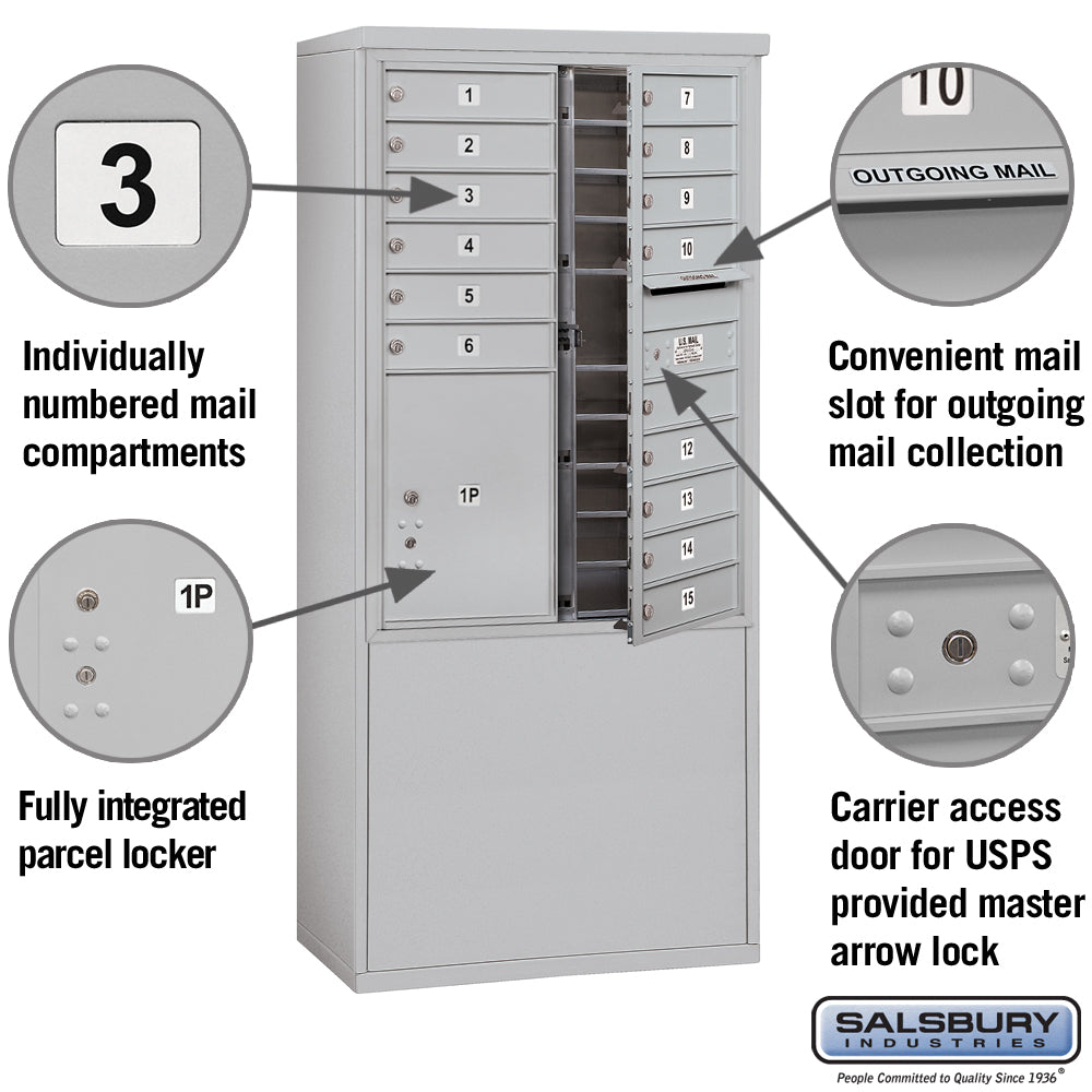 11 Door High Free-Standing 4C Horizontal Mailbox with Parcel Locker in Aluminum