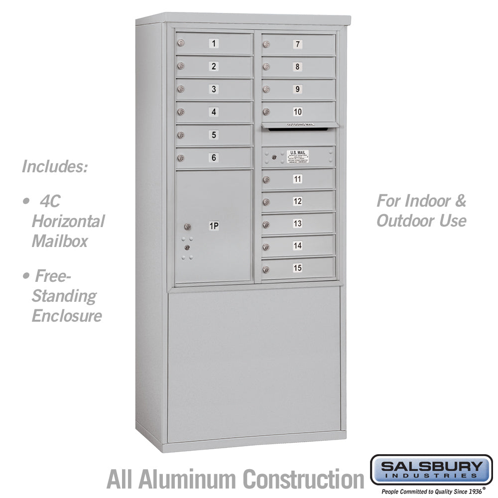 11 Door High Free-Standing 4C Horizontal Mailbox with Parcel Locker in Aluminum