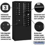 11 Door High Free-Standing 4C Horizontal Mailbox with Parcel Locker in Black