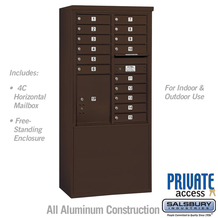 11 Door High Free-Standing 4C Horizontal Mailbox with Parcel Locker in Bronze
