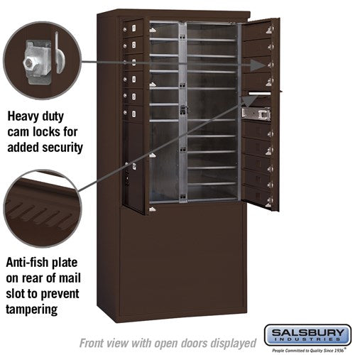 11 Door High Free-Standing 4C Horizontal Mailbox with 15 Compartments and Parcel Locker in Bronze
