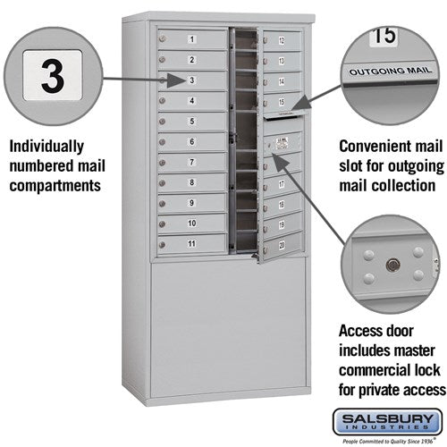 11 Door High Free-Standing 4C Horizontal Mailbox with 20 Doors in Aluminum with Private Access