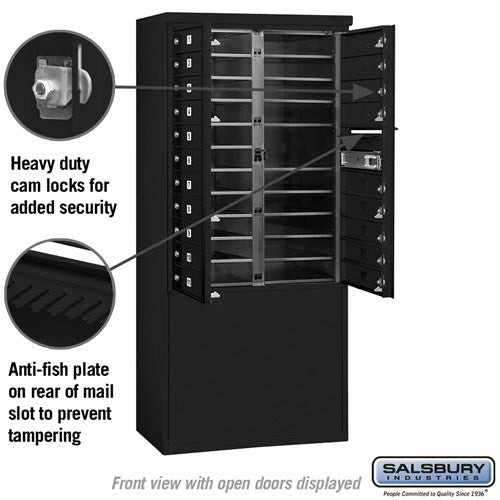 11 Door High Free-Standing 4C Horizontal Mailbox with 20 Doors in Black with USPS Access