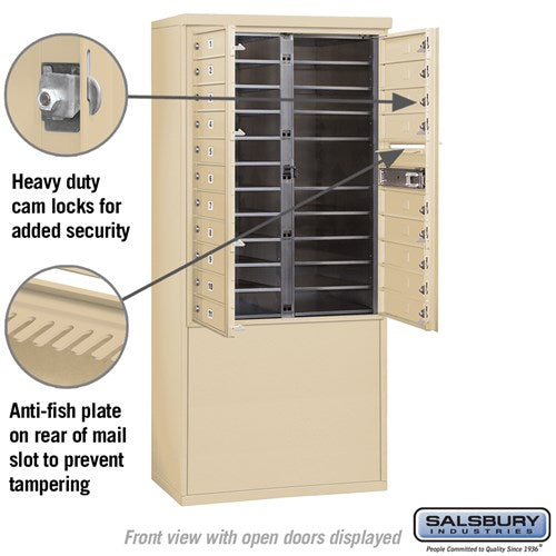 11 Door High Free-Standing 4C Horizontal Mailbox with 20 Doors in Sandstone with USPS Access