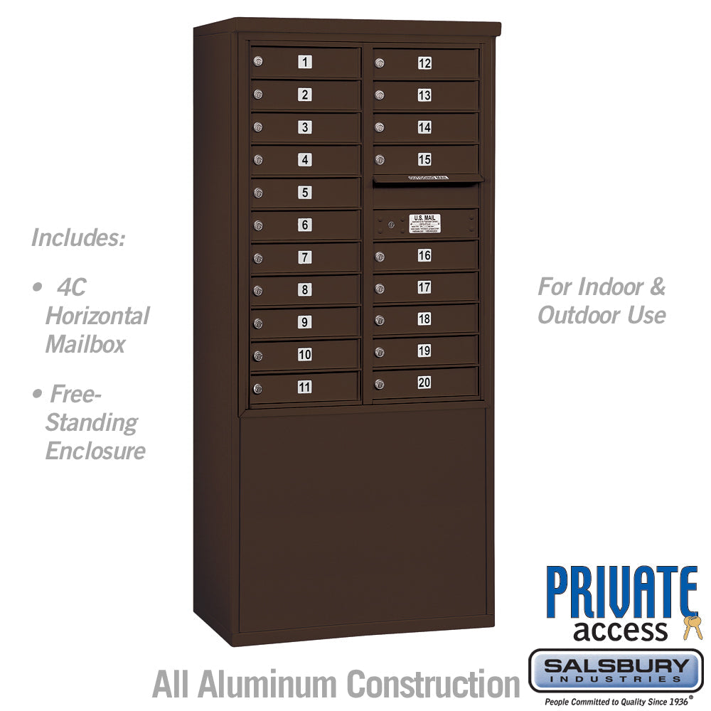 11 Door High Free-Standing 4C Horizontal Mailbox with 20 Doors in Aluminum with Private Access