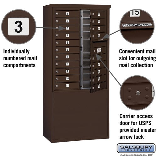 11-Door Free-Standing Mailbox with Parcel Locker in Bronze