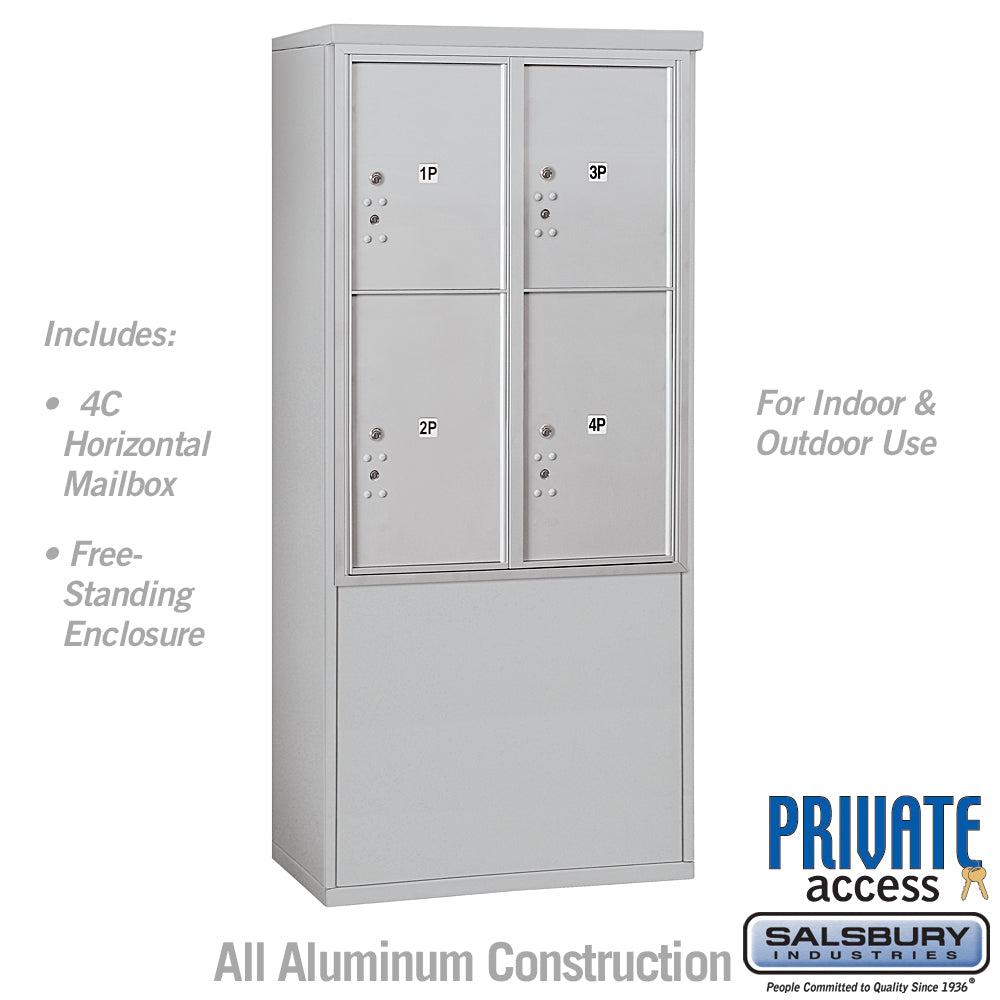 11-Door Free-Standing Parcel Locker with 4 Parcel Lockers in Aluminum