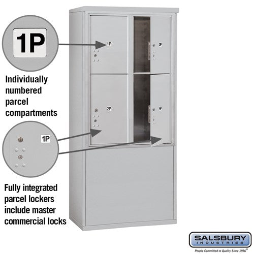 11-Door Free-Standing Parcel Locker with 4 Parcel Lockers in Aluminum