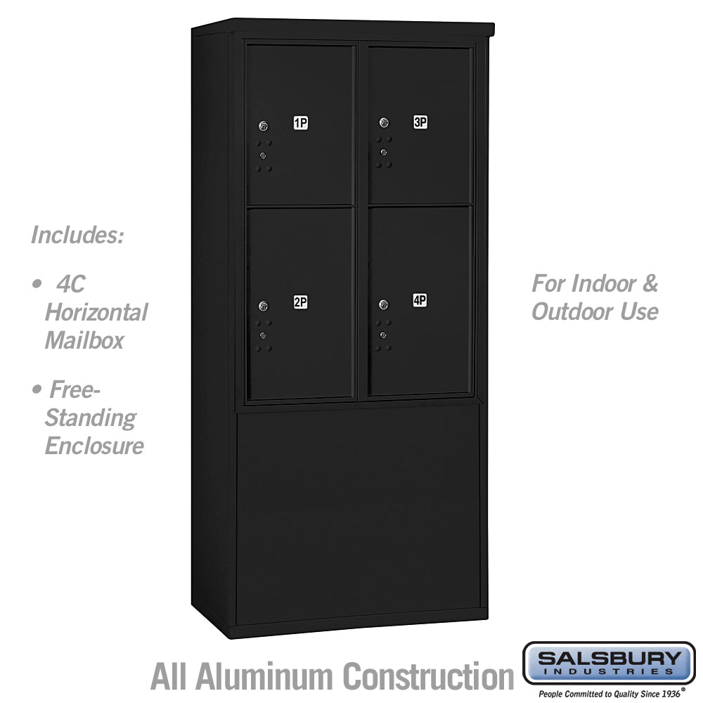 11-Door Free-Standing Parcel Locker with 4 Parcel Lockers in Black