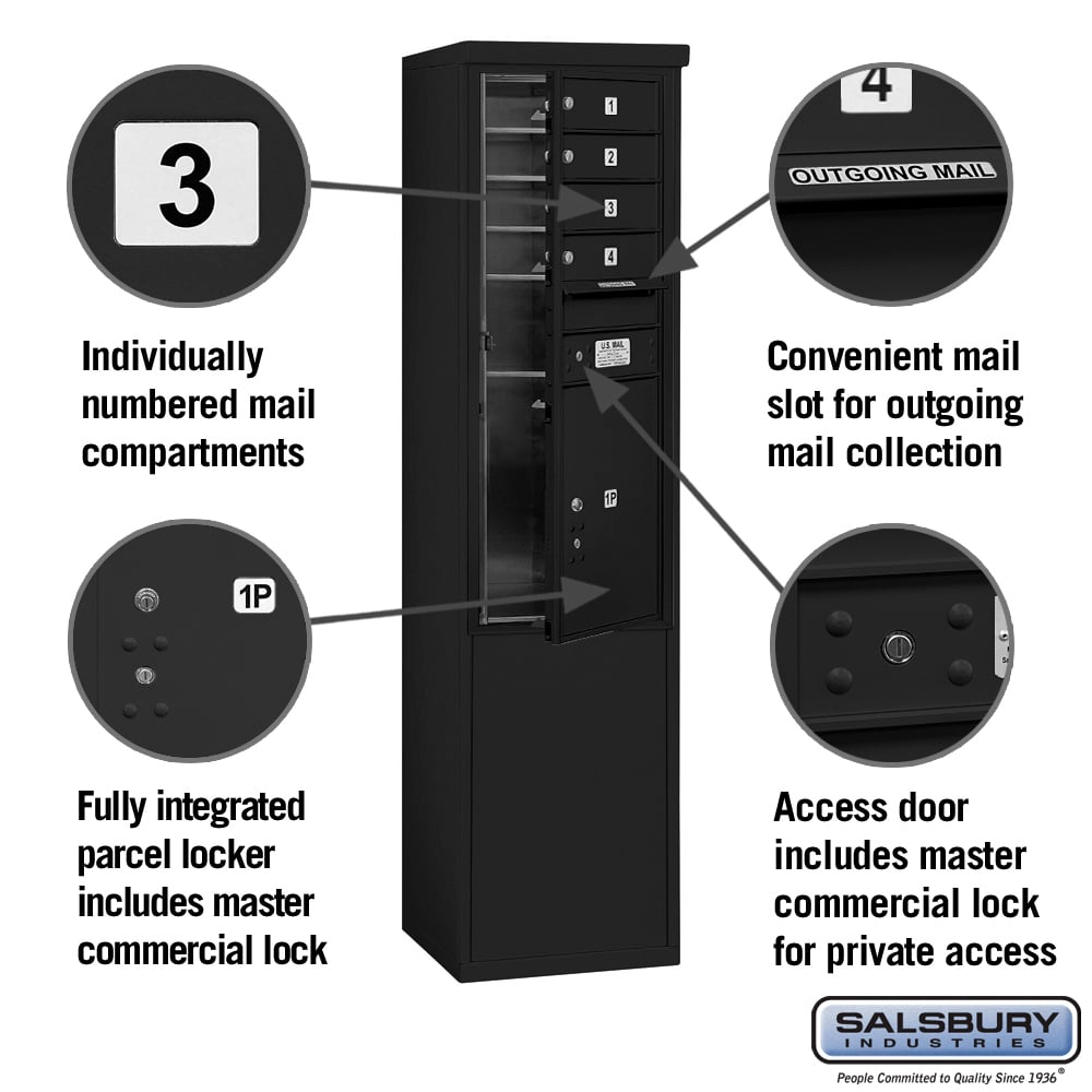 11-Door Free-Standing Mailbox with Parcel Locker in Black