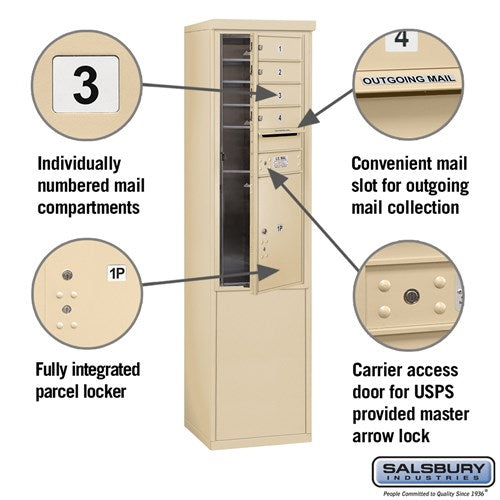11 Door High Free-Standing 4C Horizontal Mailbox with Parcel Locker in Sandstone