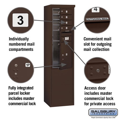 11-Door Free-Standing Mailbox with Parcel Locker in Bronze