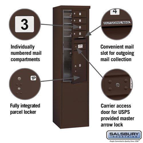 11-Door Free-Standing Mailbox with Parcel Locker in Bronze