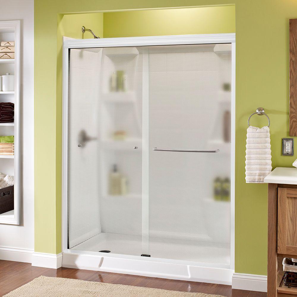 Simplicity 60 in. x 70 in. Semi-Frameless Traditional Sliding Shower Door in Nickel with Rain Glass - Super Arbor
