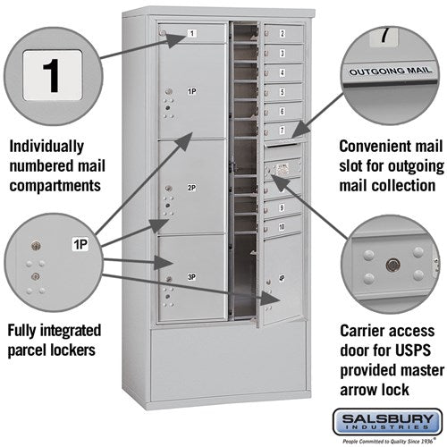 Maximum Height Free-Standing 4C Horizontal Mailbox with 10 Doors and 4 Parcel Lockers