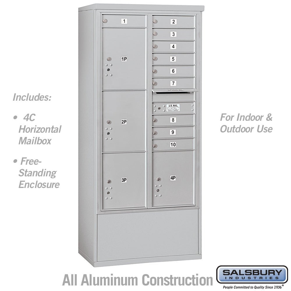 Maximum Height Free-Standing 4C Horizontal Mailbox with 10 Doors and 4 Parcel Lockers