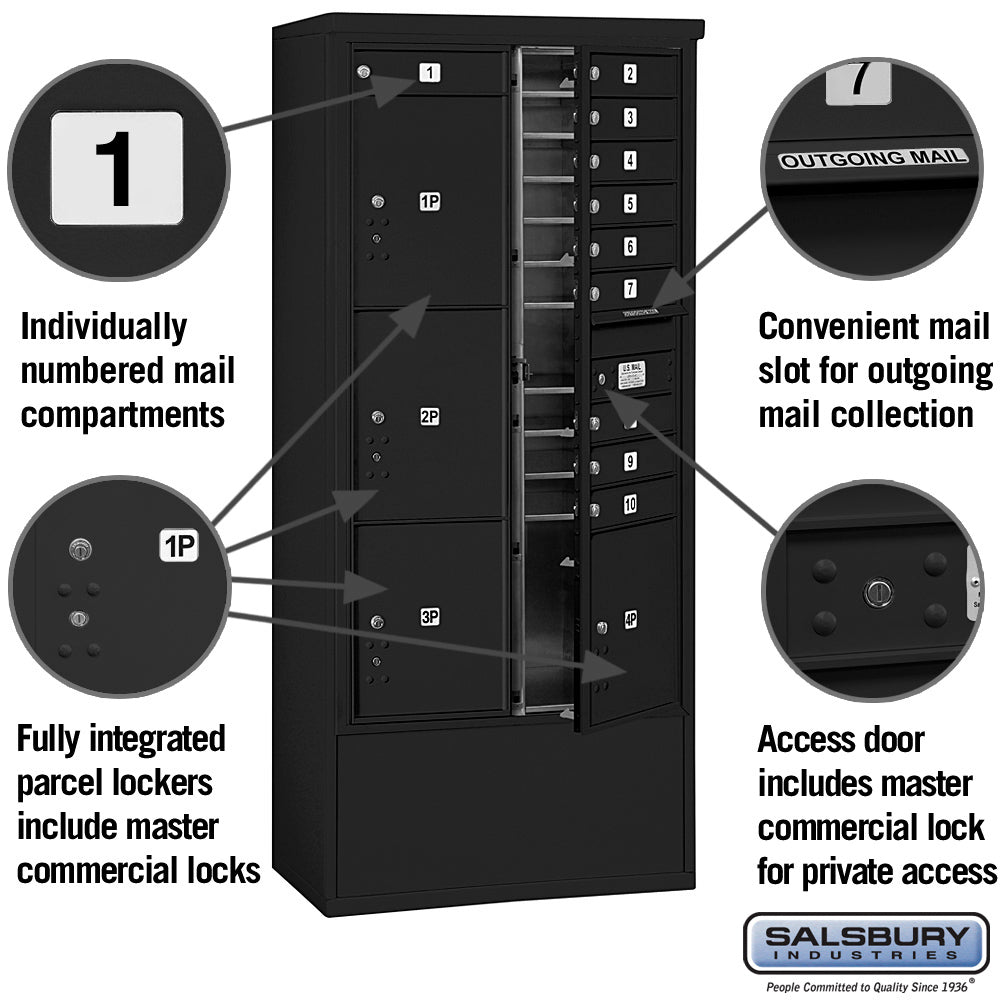 Maximum Height Free-Standing Mailbox with 10 Doors and Parcel Lockers