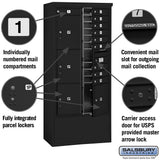 Maximum Height Free-Standing 4C Horizontal Mailbox with 10 Doors and 4 Parcel Lockers in Black with USPS Access