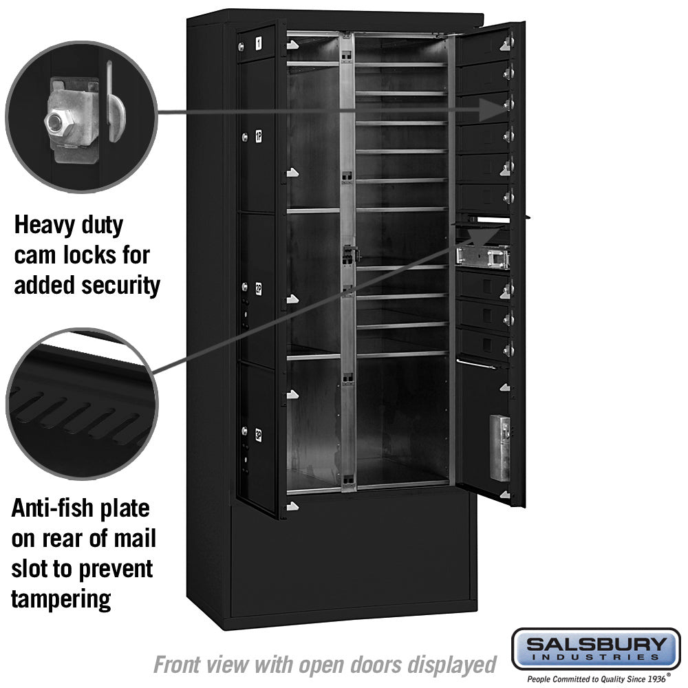 Maximum Height Free-Standing 4C Horizontal Mailbox with 10 Doors and 4 Parcel Lockers in Black with USPS Access