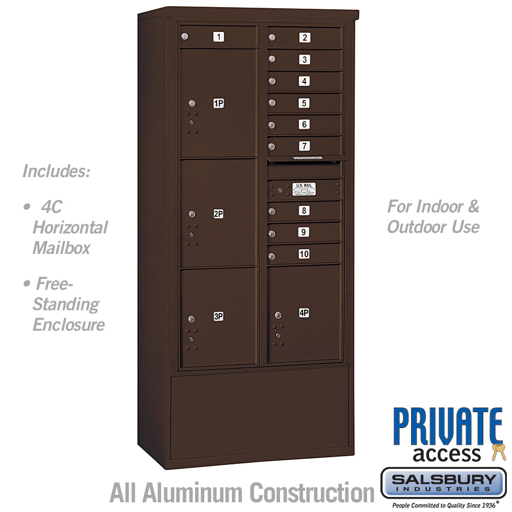 Maximum Height Free-Standing 4C Horizontal Mailbox with Parcel Lockers in Bronze