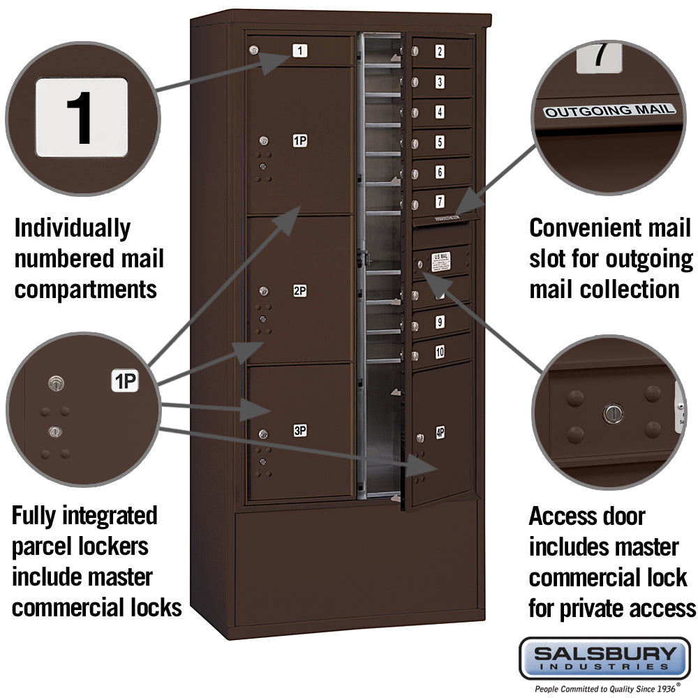 Maximum Height Free-Standing 4C Horizontal Mailbox with Parcel Lockers in Bronze