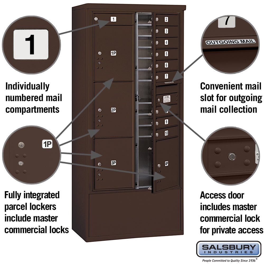 Maximum Height Free-Standing 4C Horizontal Mailbox with Parcel Lockers in Bronze
