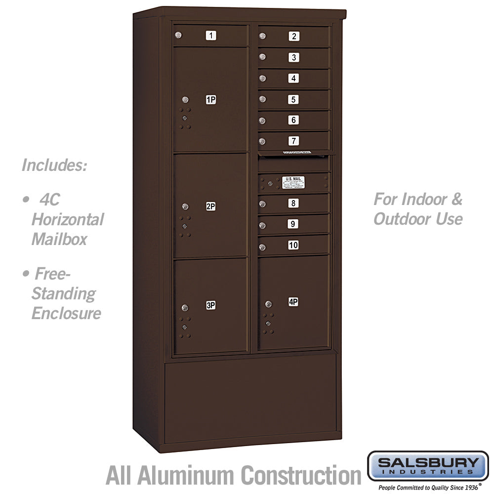 Maximum Height Free-Standing 4C Horizontal Mailbox with 10 Doors and 4 Parcel Lockers
