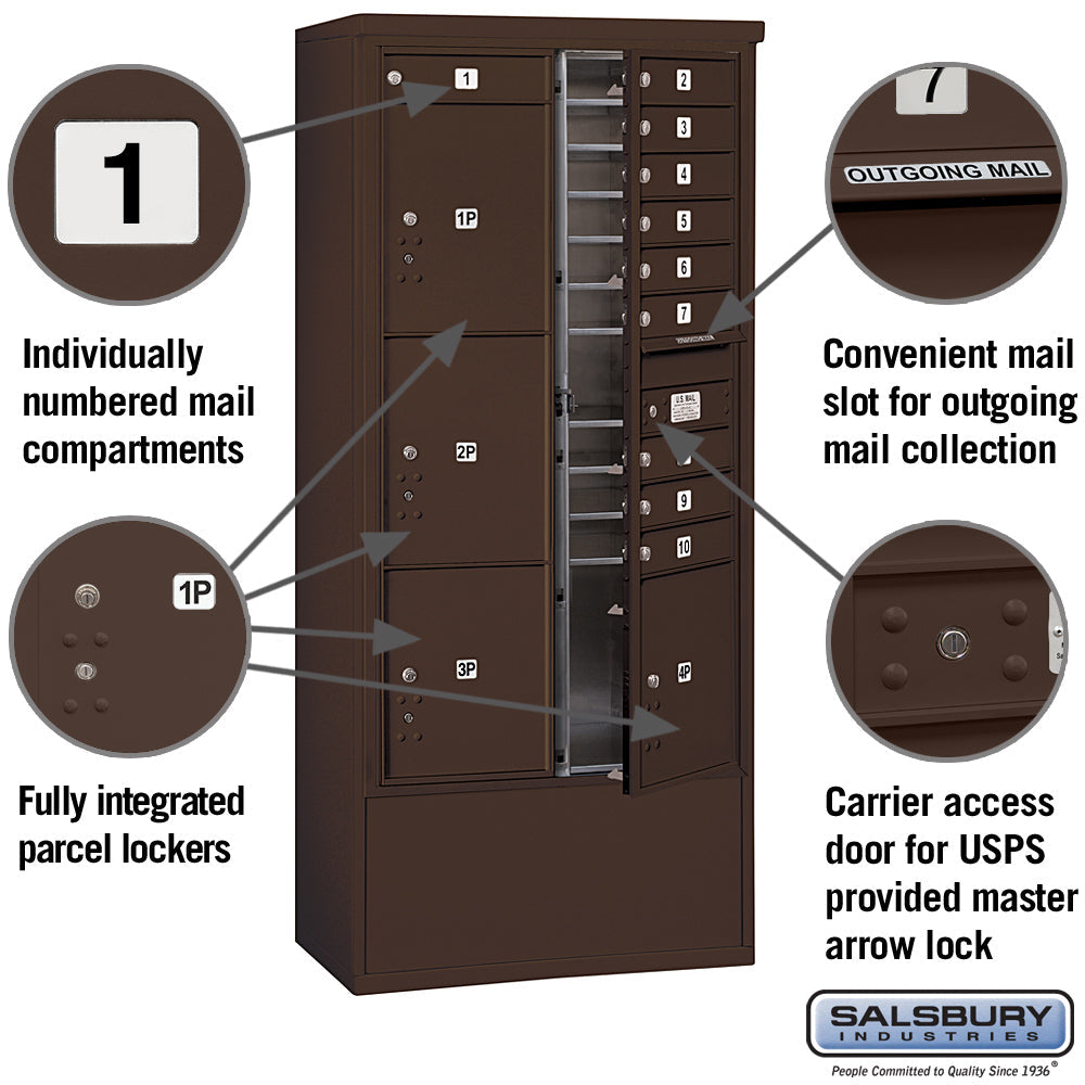 Maximum Height Free-Standing 4C Horizontal Mailbox with 10 Doors and 4 Parcel Lockers