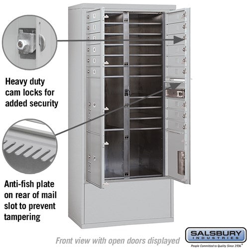 Maximum Height Free-Standing 4C Horizontal Mailbox with 15 Doors and 3 Parcel Lockers in Aluminum with Private Access
