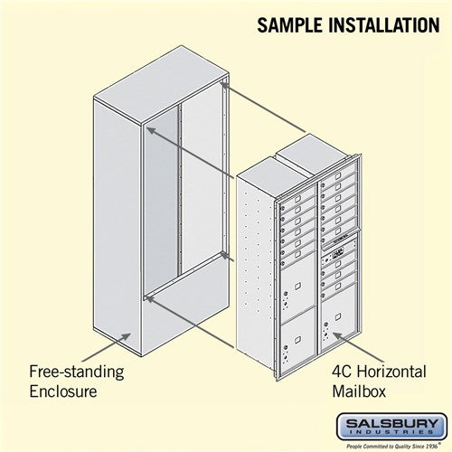 Maximum Height Free-Standing 4C Horizontal Mailbox with 15 Doors and 3 Parcel Lockers in Aluminum with Private Access