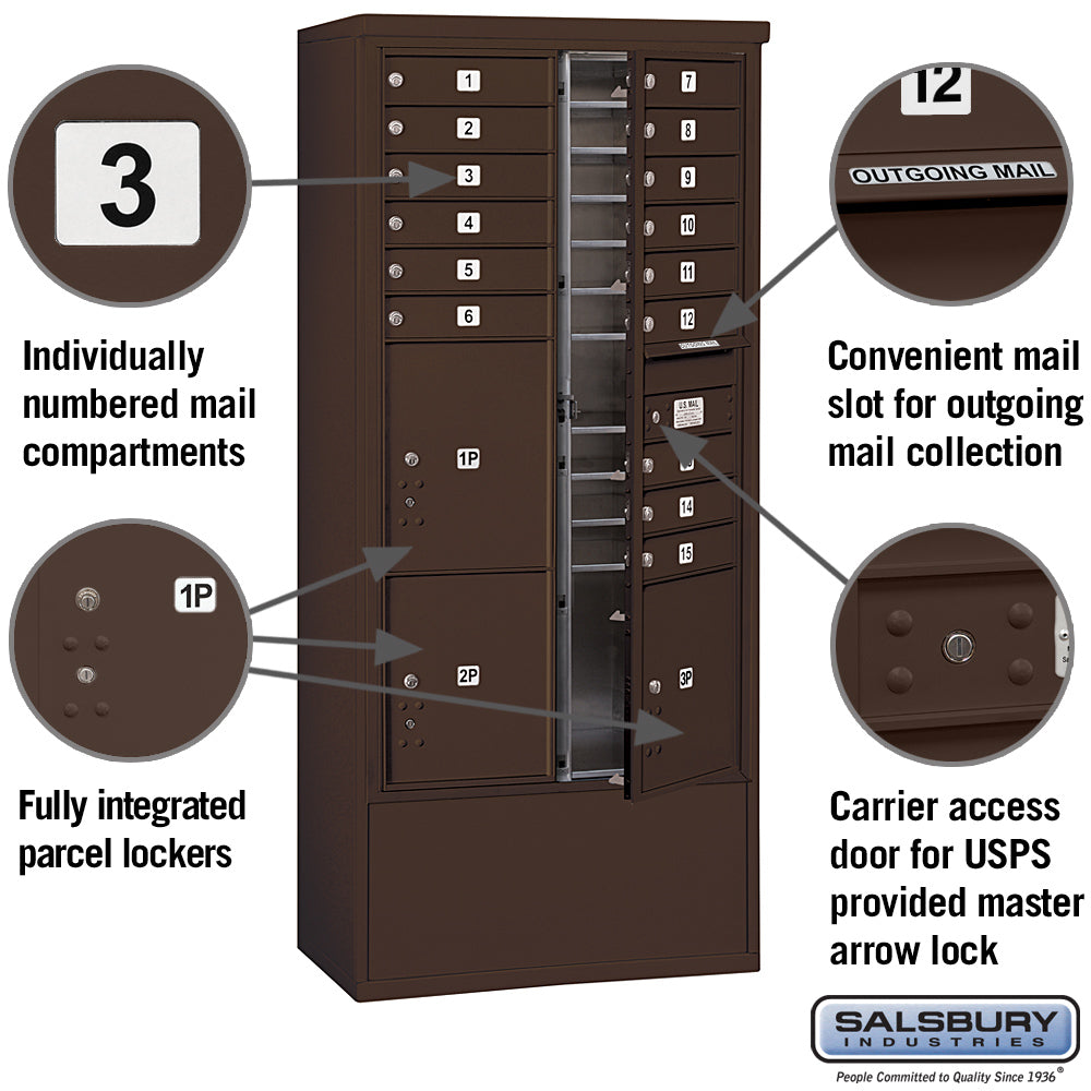 Maximum Height Free-Standing 4C Horizontal Mailbox with Parcel Lockers in Bronze