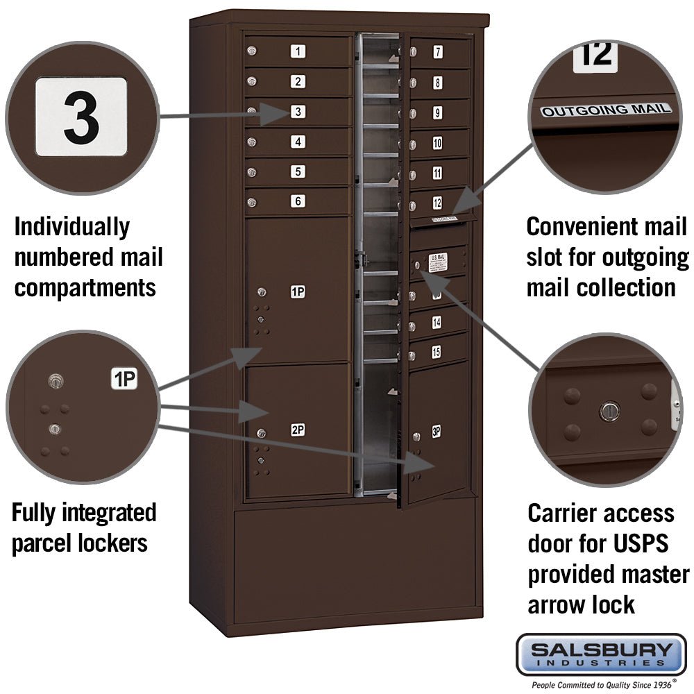 Maximum Height Free-Standing 4C Horizontal Mailbox with Parcel Lockers in Bronze