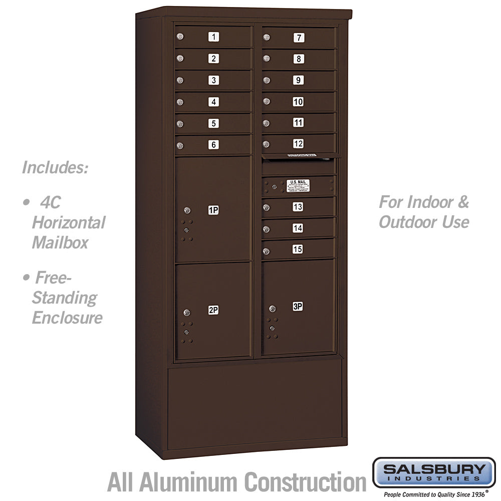 Maximum Height Free-Standing 4C Horizontal Mailbox with Parcel Lockers in Bronze