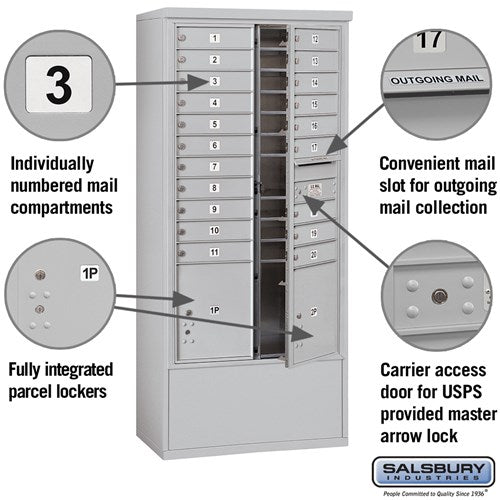 Maximum Height Free-Standing 4C Horizontal Mailbox with 20 Doors and 2 Parcel Lockers