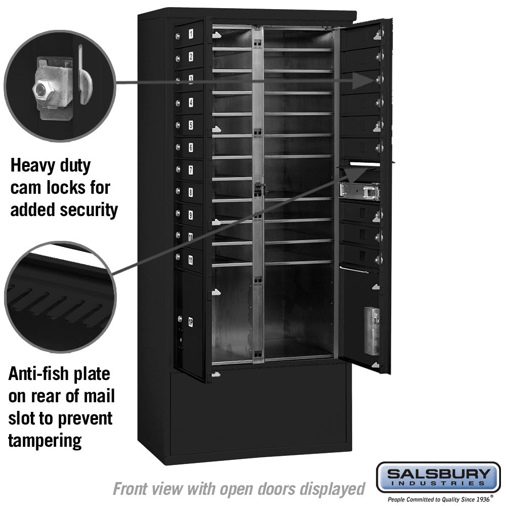 Maximum Height Free-Standing 4C Horizontal Mailbox with 20 Doors and 2 Parcel Lockers in Black with USPS Access