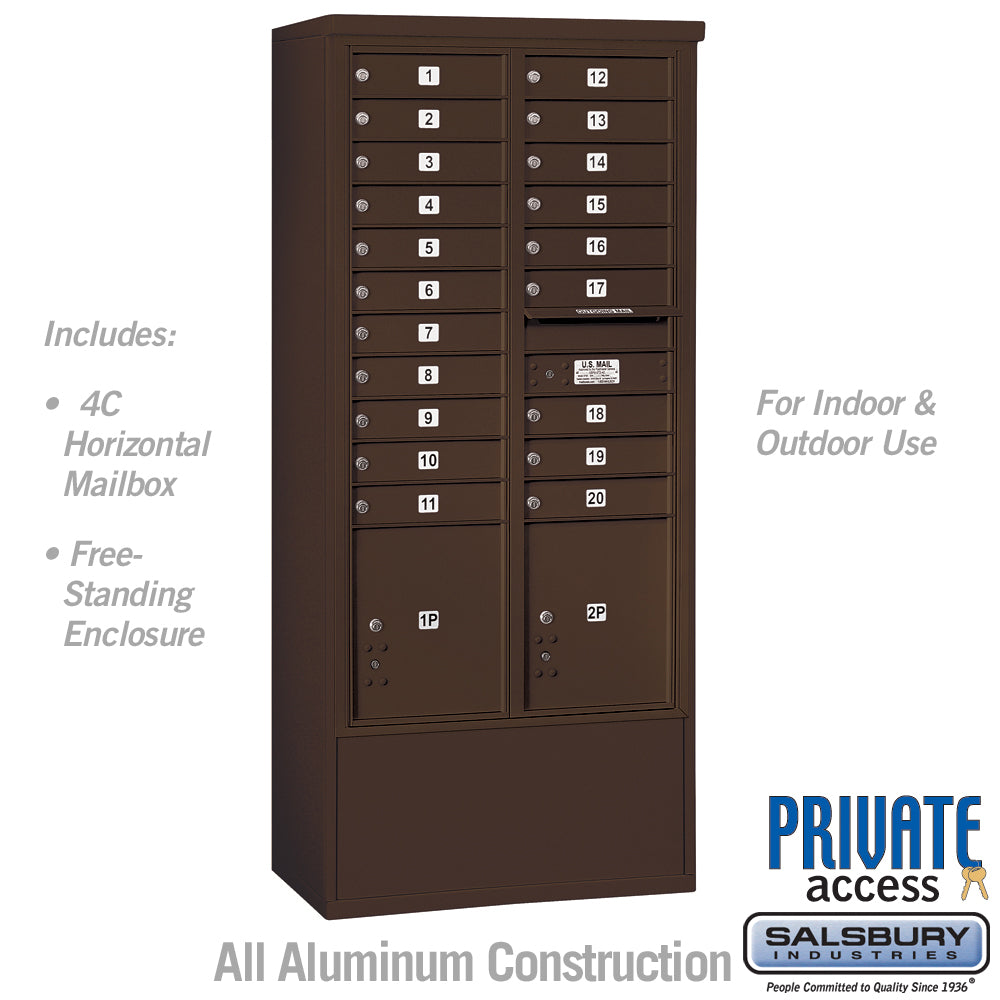 Maximum Height Free-Standing 4C Horizontal Mailbox with 14 Doors in Bronze with Private Access