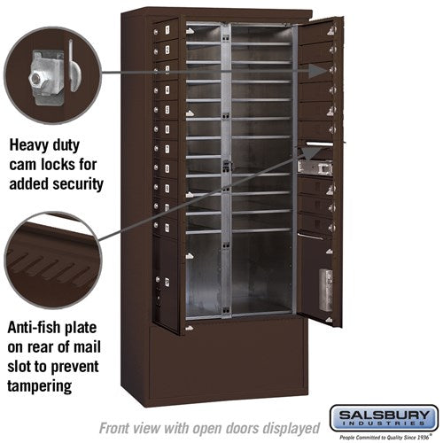 Maximum Height Free-Standing 4C Horizontal Mailbox with 14 Doors in Bronze with Private Access