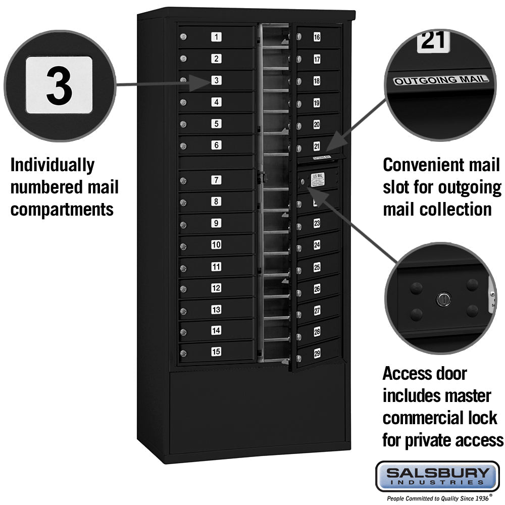 Maximum Height Free-Standing 4C Horizontal Mailbox with 29 Doors in Black with Private Access